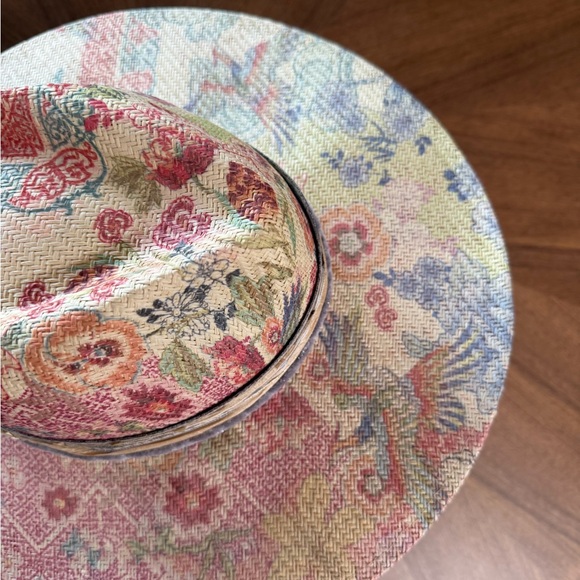 Johnny Was Floral Wide-Brim Straw Fedora Hat - Pink, Blue, Yellow - Picture 5 of 7